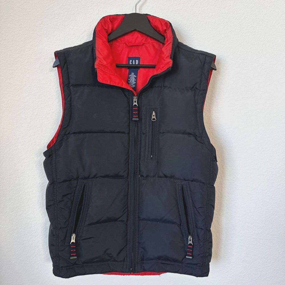 Classic Gap Kids Black & Red Puffer Zip- Up Sleeves Vest Jacket, size XXL
